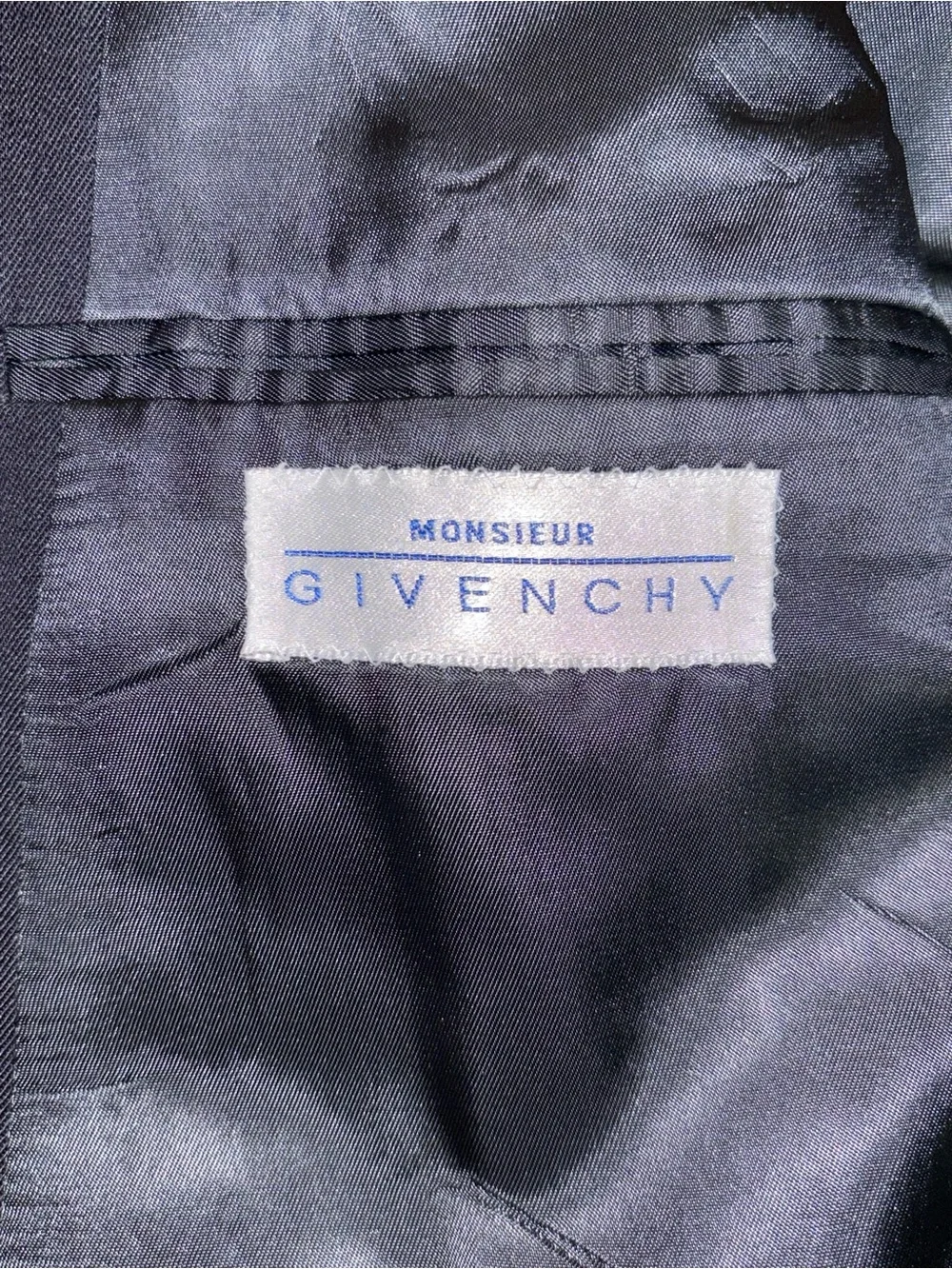 Vintage Givenchy Double-Breasted Dark Navy Suit Jacket Size 46L Wool
